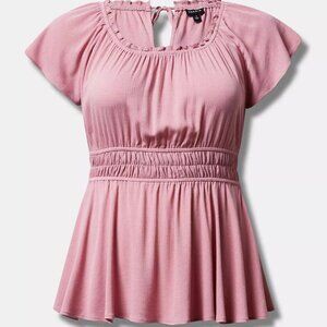 Torrid Babydoll Gauze Short Sleeve Top Size 3 20/22 Rose Pink Shirt